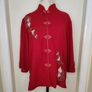 80s Embroidered Red Asian Top